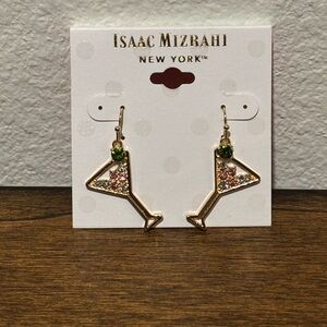 Isaac Mizrahi Gold Martini Earrings with Pink and Green Accents